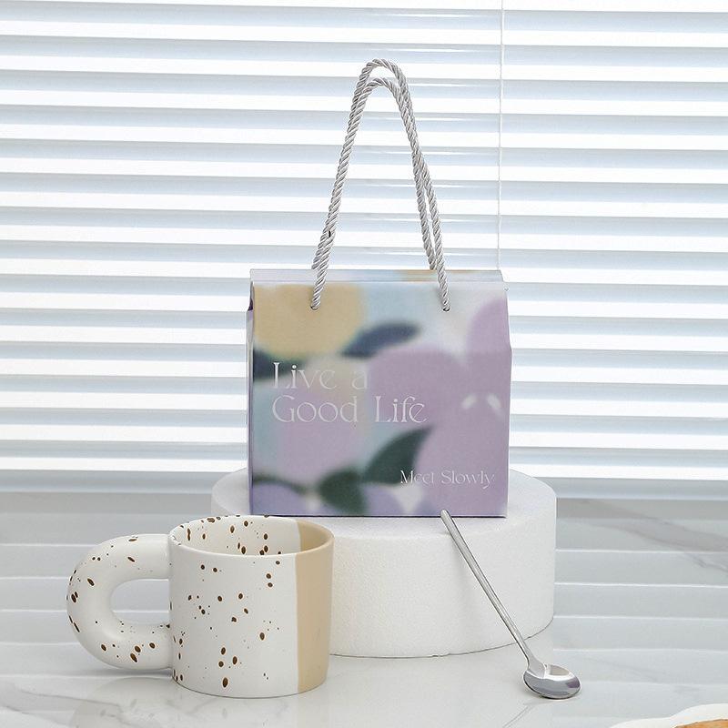 

Simple Ink Splashing Ceramic Water Cup Couple New Year Gift High Looking Mug Souvenir Gift Event Gift Box 301-400ml