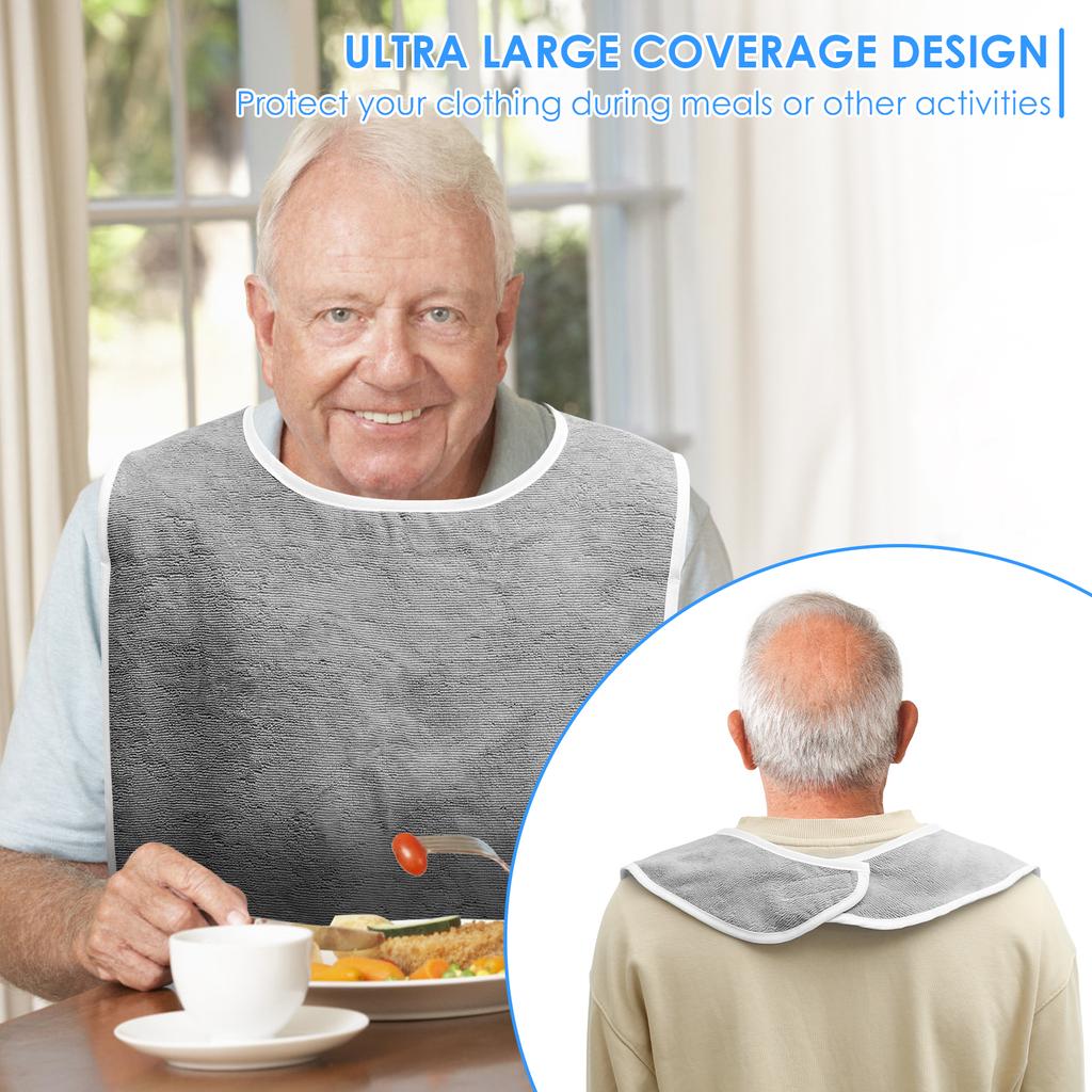 4 Stück Erwachsenen-Lätzchen Polyester Essens-Kleidungsschutz Verstellbare Erwachsene Fütterungslätzchen Senioren Fleckenresistent Diät-Tuch Blau/Grau