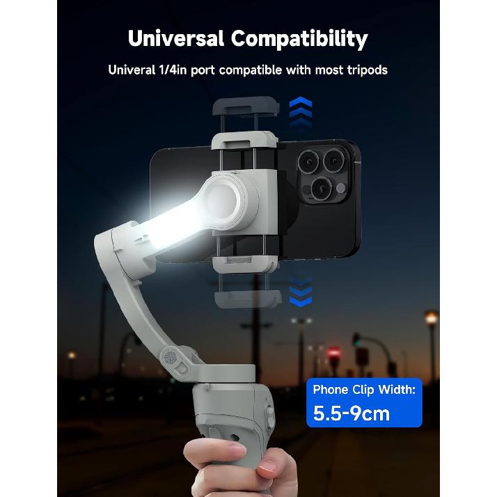 Gimbal Stabilizer for Smartphones, 3-Axis Phone Gimbal, Intelligent Gimbal with Face/Object Tracking, Portable and Foldable, Vlogging Stabilizer for