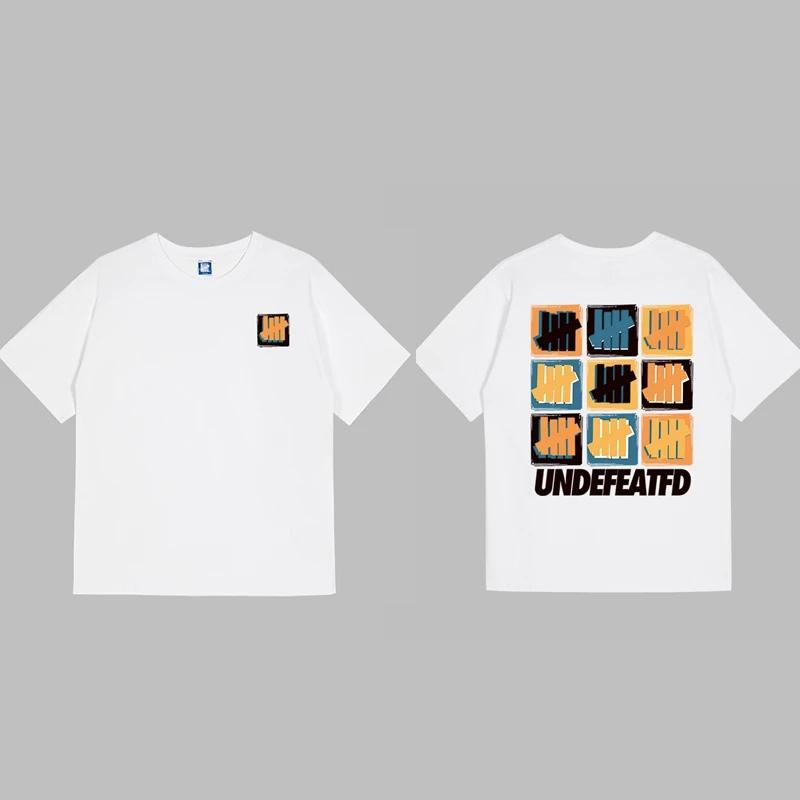 Trendy Brand Unbeaten Five Bar New Loose Short Sleeved Pure Cotton American High Street Round Neck Couple T-shirt Men's Ins