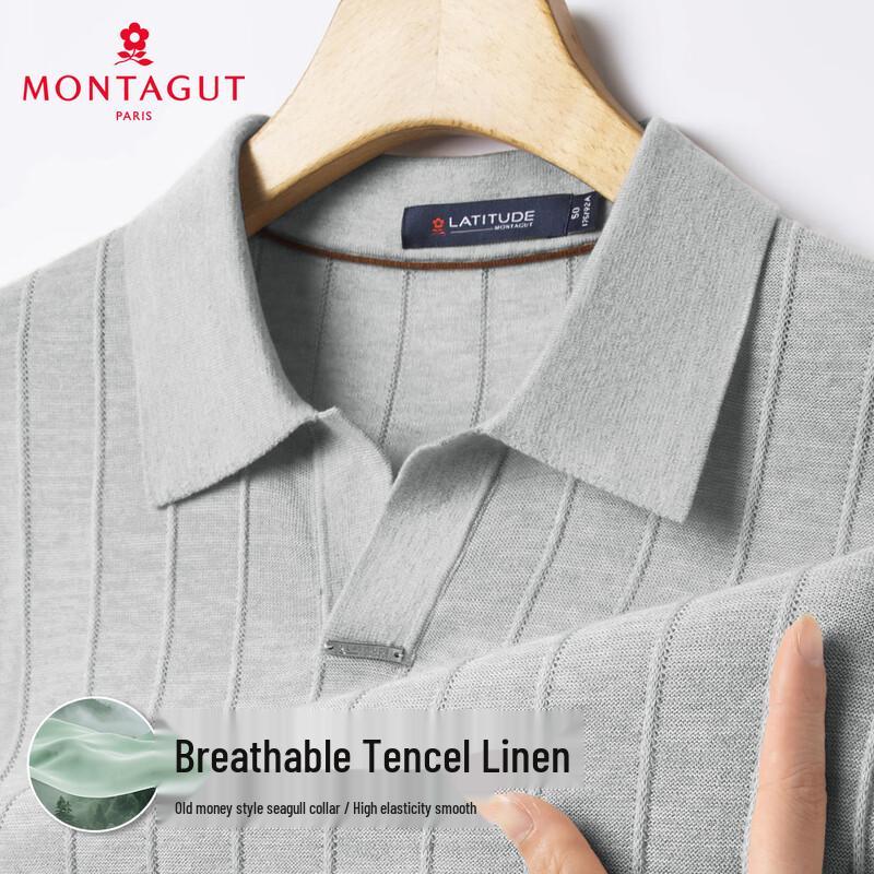 MONTAGUT Men s Tencel Linen Seagull Collar Polo Shirt 54