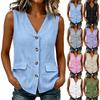 Women's Casual Button Front V Neck Sleeveless Vest Top Lightweight Summer Layering Shirt with Pockets and Relaxed Fit