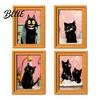 Retro Holz Fotorahmen Magnete Schwarze Katze Kühlschrankmagnet Saisonale Cartoon Küche Badezimmer Dekor Dekorativ Weichmagnetische Aufkleber Niedliches Thema