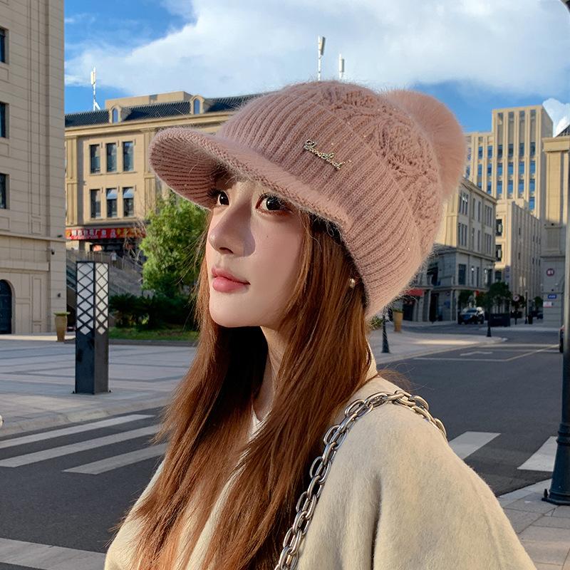Wool Hat Women's Autumn and Winter Fleece Thickened Ear Protector Knitted Hat Thermal Cap Casual Outdoor & Christmas Wear