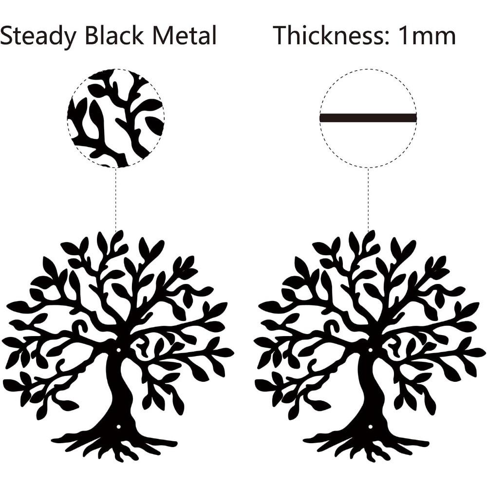 Tree of Life Black Metal Wall Art Rustic Iron Sculpture Home Decor Living Room Bedroom Decorative Hanging Ornament 12x12 Inch