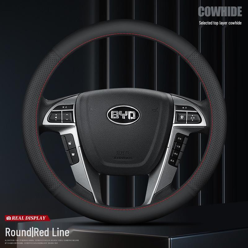 Genuine Leather Steering Wheel Cover for BYD Han, Yuan, Song Pro, Qin Plus/DMI, Han EV, Song Max