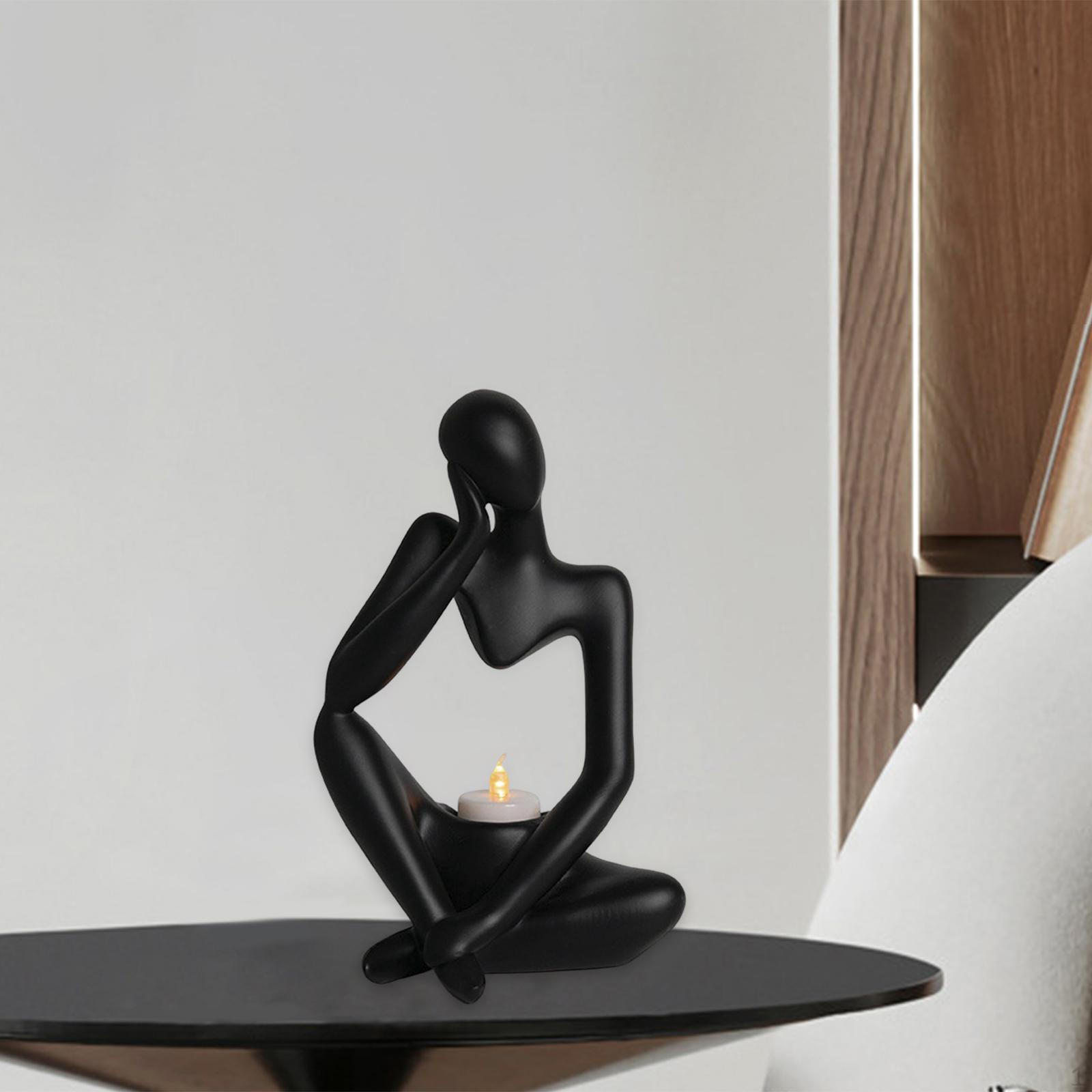 Фигурка Абстрактный Мыслитель Подсвечник Украшение Скульптура Подсвечник Коллекционный Центральный элемент Смола Black