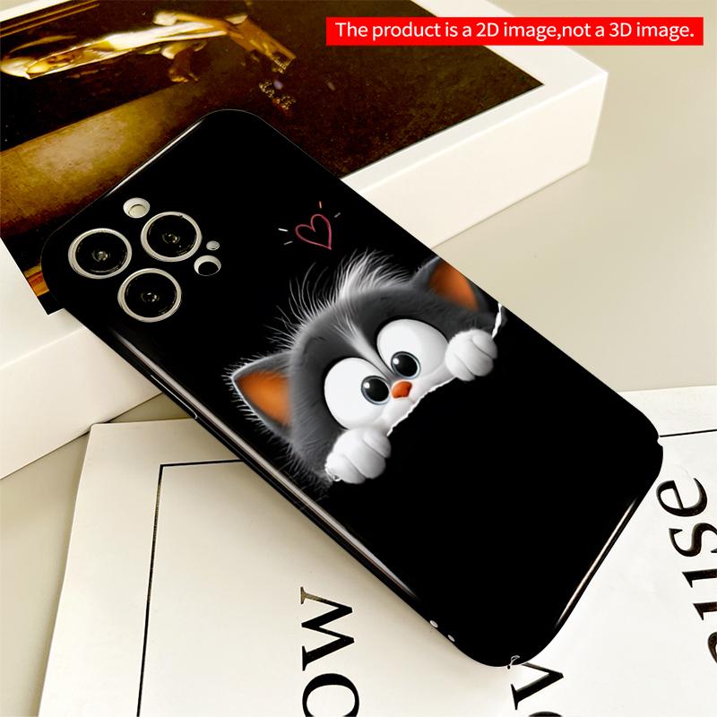 2DFlat Cute Cat Peeking with Heart All inclusive film hard iPhone case, compatible with iPhone 18 Pro Max 17 16 15 14 13 12 11