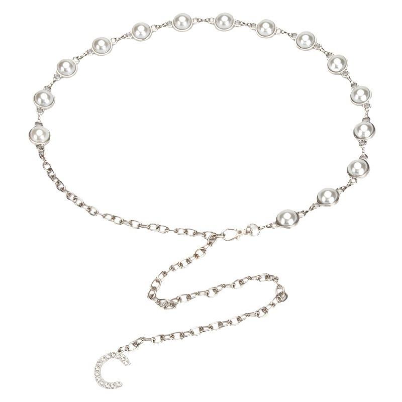 

Жемчужная цепочка Женская модная и универсальная цепочка для тела для украшения платья Инкрустированная металлическая поясная цепочка Женская