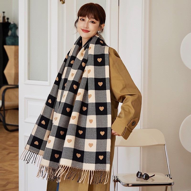Imitation cashmere versatile love plaid scarf thickened tassel warm air conditioner shawl scarf