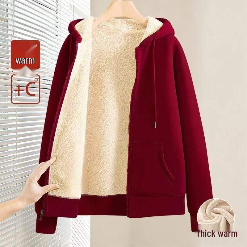 Men's Winter Lambswool Hoodie: Zipper Cardigan, Solid Color, Thick, Casual Style
