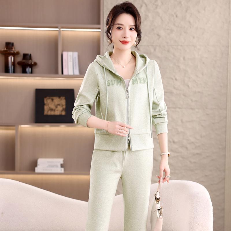Women's Spring 2026 Hooded Zip Cardigan & Straight-Leg Pants Set