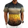 Men’s Casual Printed Polo Shirt with Short Sleeves Button Front and Turn-down Collar for Everyday Wear