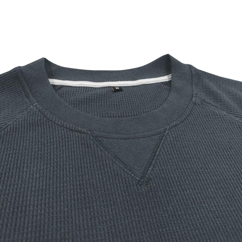 Men Solid Waffle Crew Neck Short Sleeve Loose Casual T Shirt