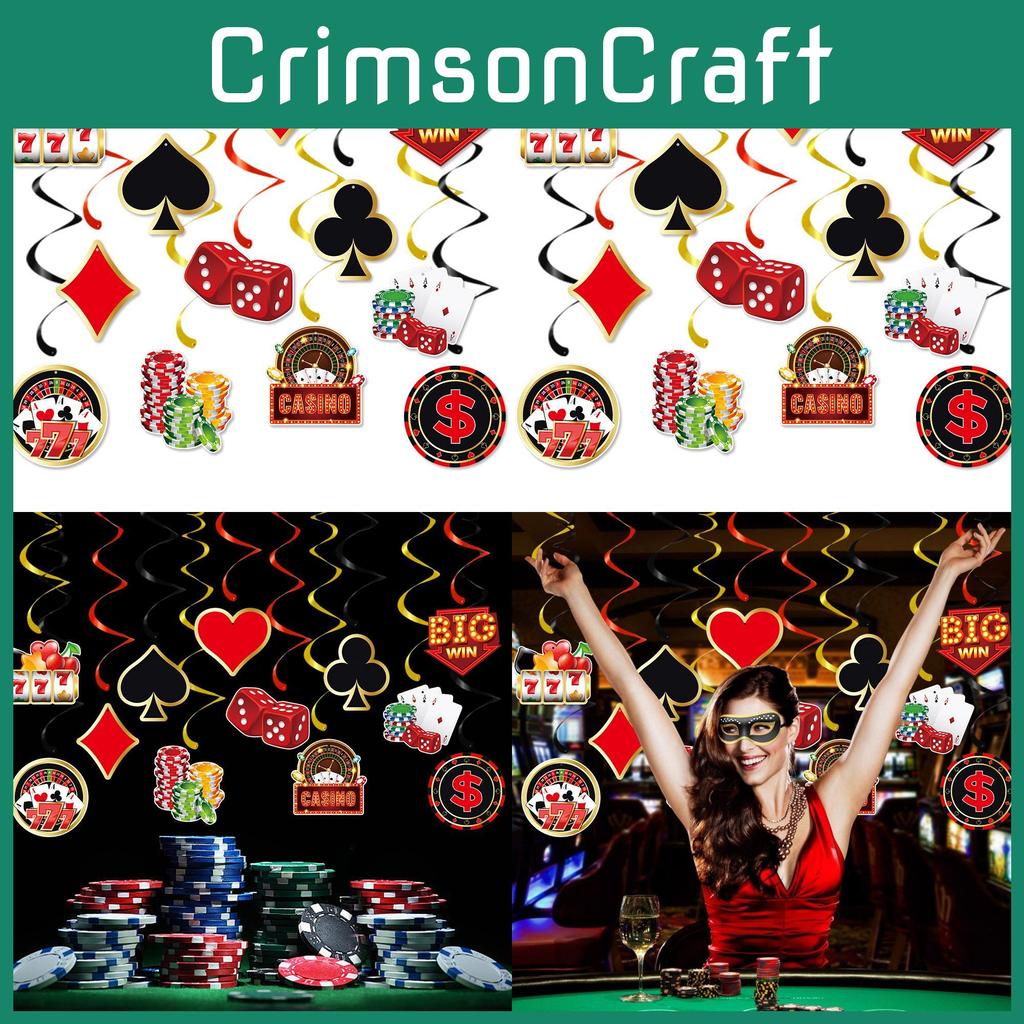 Party Paper Spiral Hangings With Poker Chips Design For Festive Venue Decoration