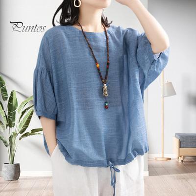 Women Summer Casual T-shirt O-Neck 3/4 Batwing Sleeve Pullover Tops Solid Color Loose Fit Summer Blouse Streetwear