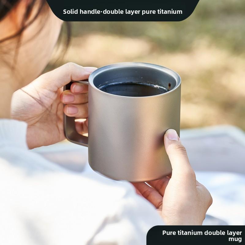 Pure Titanium Mug - Outdoor Camping Water Cup with Tea Strainer, Double-Layer Heat-Resistant Cup