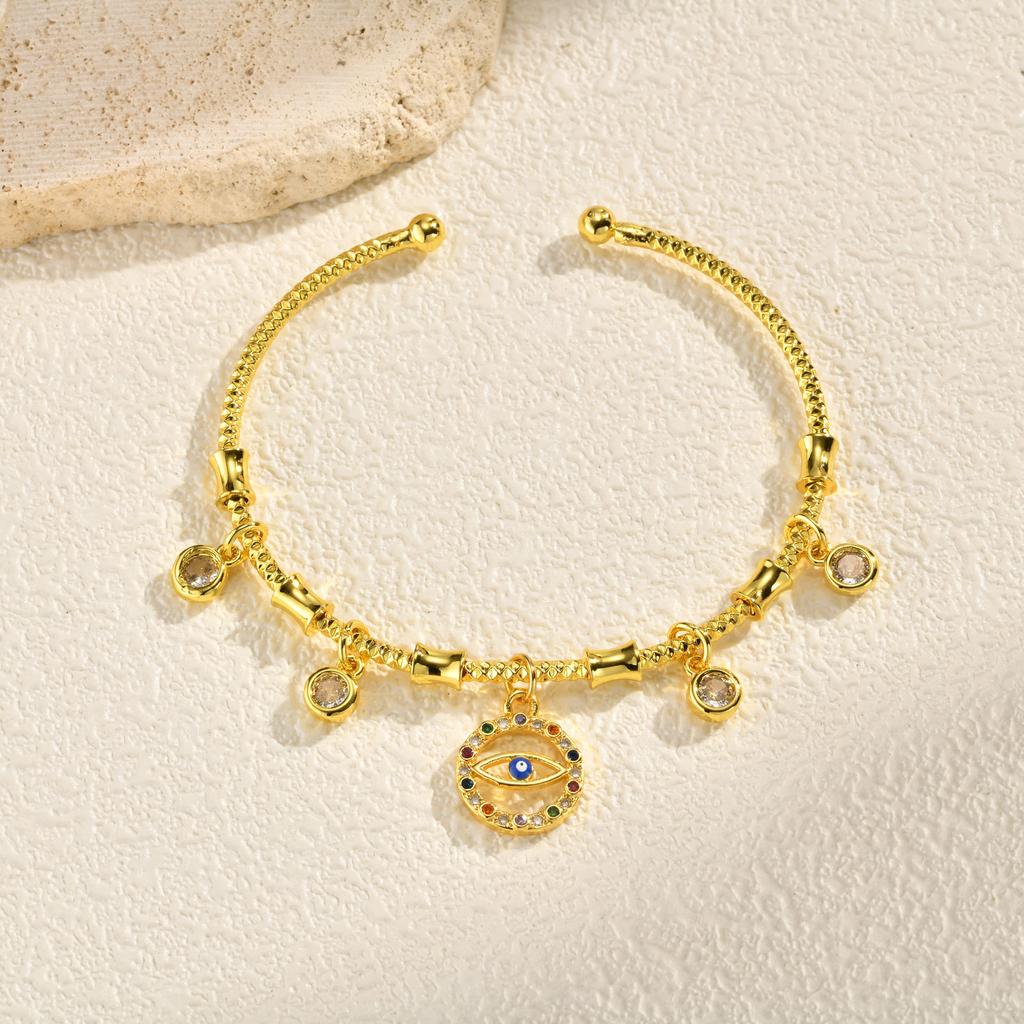 Fashion AAA Zircon Evil Eye Pendant Cuff Bracelet for Women Stainless Steel Turkish Lucky Eye Open Bangle Luxury Jewelry Gift