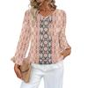 Women's Casual Fashion Ruffle V-Neck Pocket Retro Print Long Sleeve Top