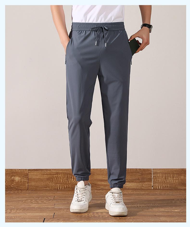 Men's Summer Ice Silk Quick-Dry Breathable Straight-Leg Elastic Casual Sports Pants (Plus Size)