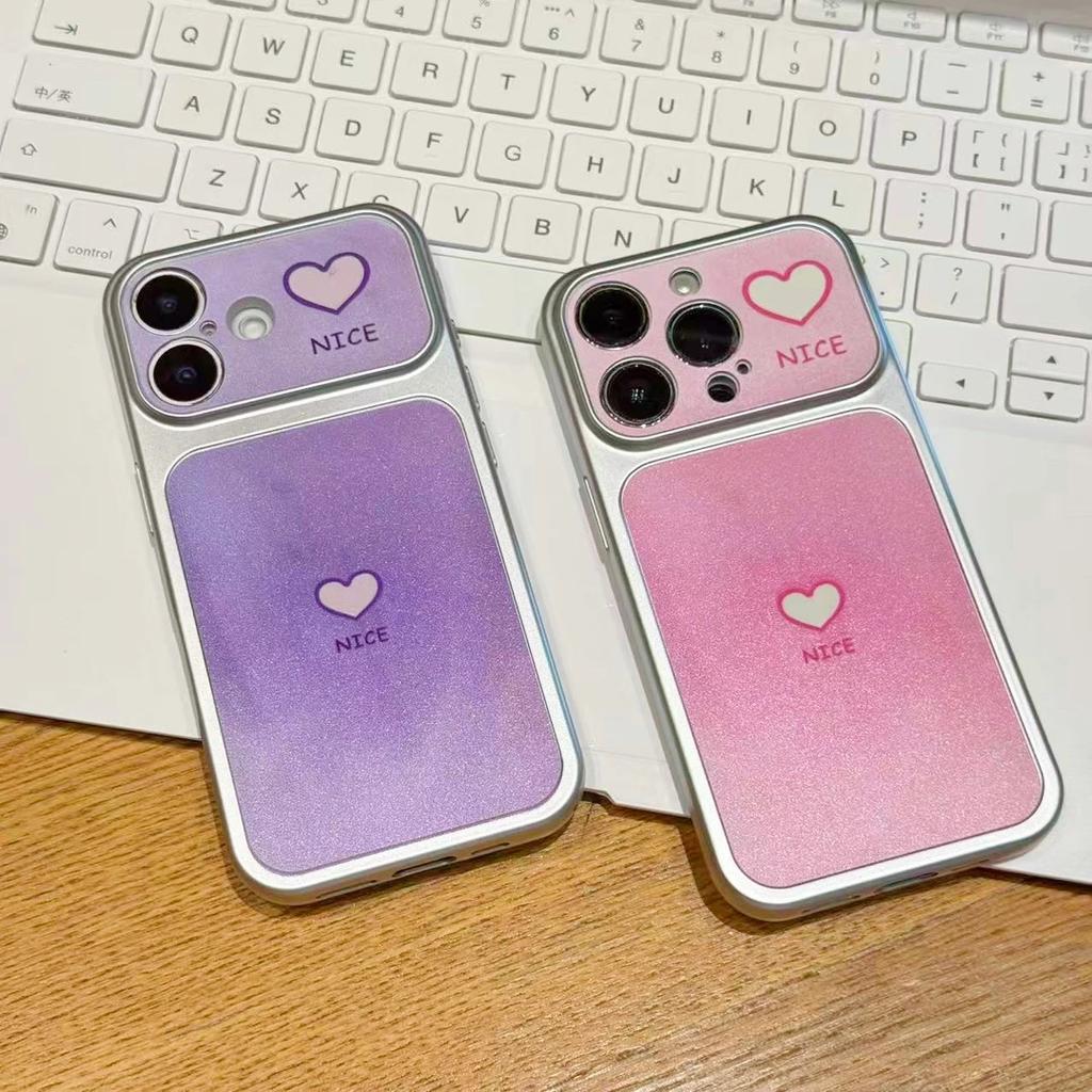 Ins Pink and Purple Smudge Love Applies To iPhone17 Electroplated Mobile Phone Case Apple 16 Large Windows 15/14 Personality 13