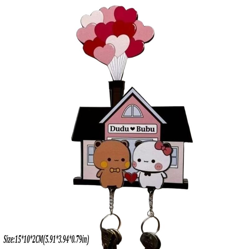 Wall Key Holder Panda Bubu And Dudu Acrylic Keychain Hanger Cartoon Backpack Charm Key Ring Pendant Accessory Couple Gift