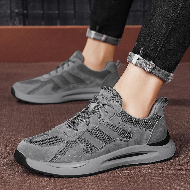 Leisure Mesh Breathable Top Layer Leather Men Sports Shoes Outdoor Mesh Hollowed Out Running Shoes Men Shoes