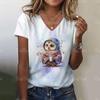 3D Cartoon Cat Print Cute Animal Women's T-shirts Casual Streetwear Short Sleeves Tees Pullover Summer New Women Clothing Tops