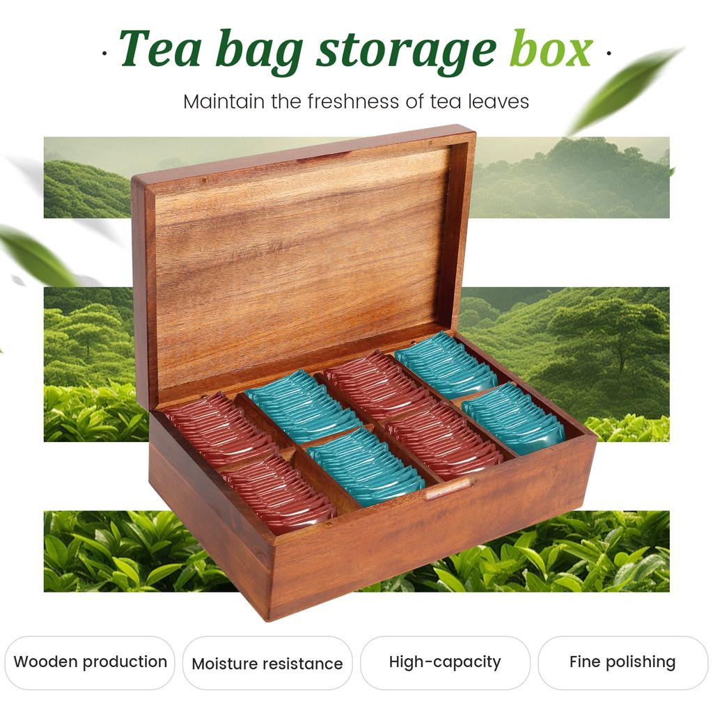 Wood Tea Bag Organizer Box with Lid 4/8 Compartments Retro Wood Storage Organizers Teabag Holder Containers Teabox Organizador