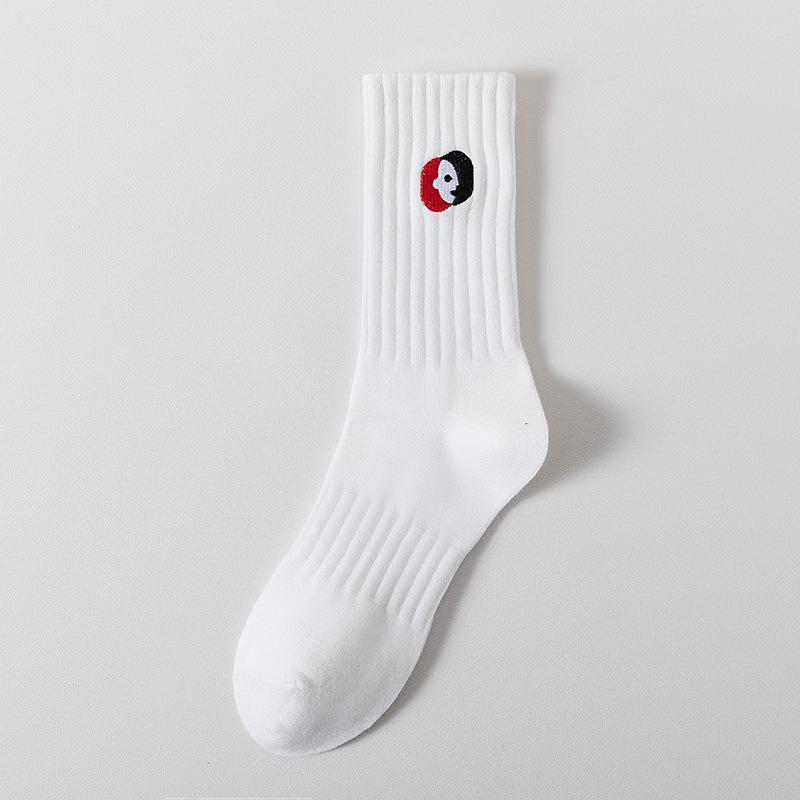 Cityboy Men’s Autumn/Winter White Cartoon Embroidery Socks - Trendy, Sweat-Absorbing Mid-Calf Sports Socks