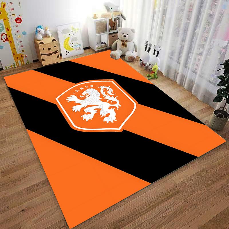 "Orange and Black Carpet with White Lion Emblem and KNVB Print Design" Suitable for use as an anti-slip for living room bedroom sofas