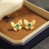 New product design brushed gold butterfly stud red green two-color insect earrings 925 silver needle earrings for women