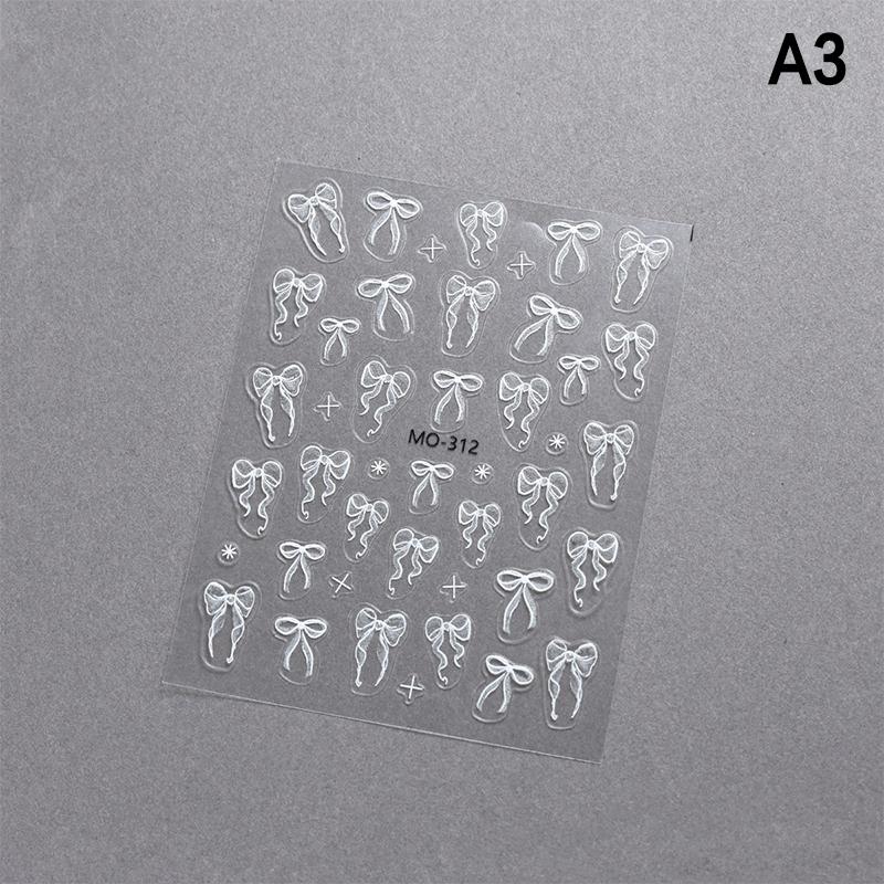 Ribbon Bow Shape Nail Sticker Multicolour Stereoscopic Relief Enhancement Adhesive Nail Decal Decoration Diy