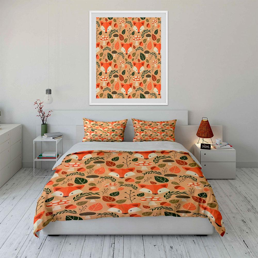 Autumn Fox and Nature Pattern Bedding Duvet Cover Set Duvet Cover Pillowcases (1*Duvet Cover 2*Pillowcases, without duvet insert)