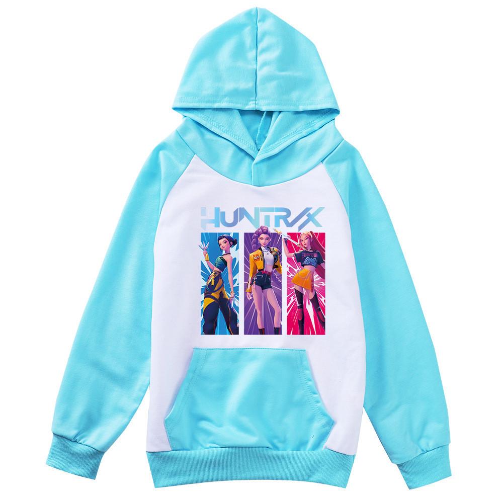 Kids Girls Anime Cartoon K-Pop Rumi Zoey Mira Printed Pocket Casual Long Sleeves Hoodies