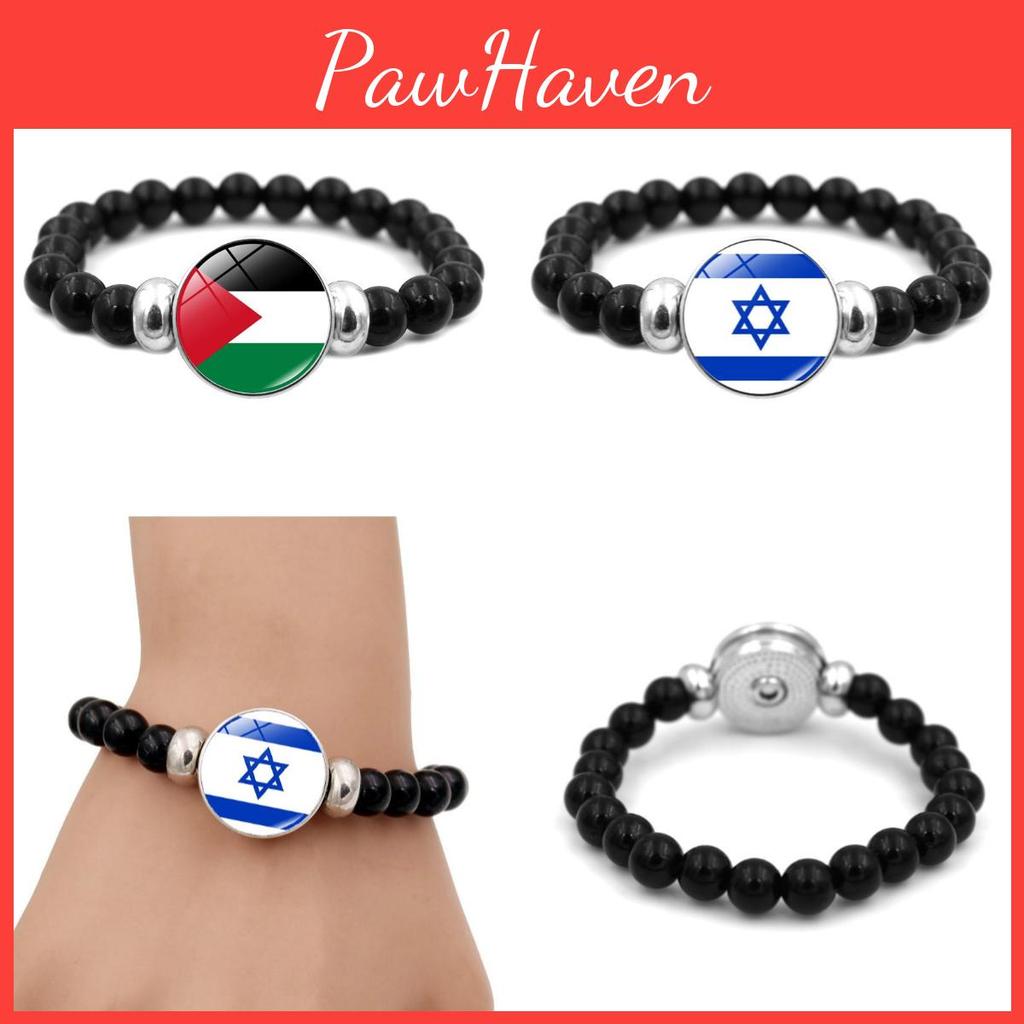 Israel Palestine Flag Gemstone Bracelet Unisex Black Beaded Jewelry Wholesale