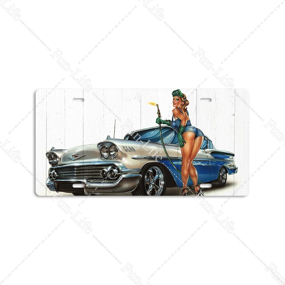 Beauty Vintage Metal Poster Airplane Retro Tinplate Compact Car Tin Signs Board Home Pub Bar Cafe Garage Wall Decor 15x30 cm