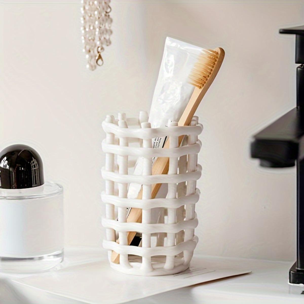 

Handwoven Ceramic Toothbrush Holder Bathroom Organizer Luxury Toothpaste Tube Makeup Brush Storage белый