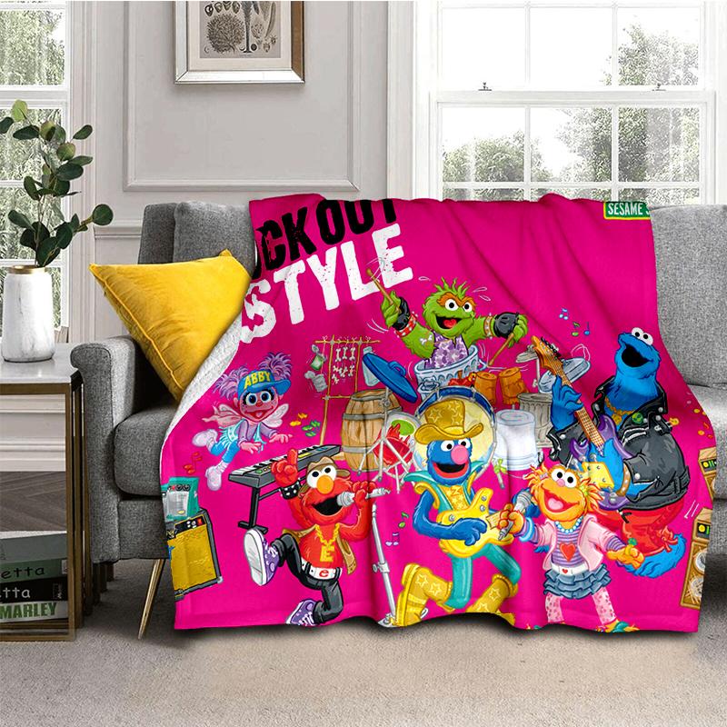 S-Sesame Street TV Cute Cartoon Flannel Blanket Soft Warm Throw Blanket for Bedroom Living Room Bed Travel Camping Picnic Gift