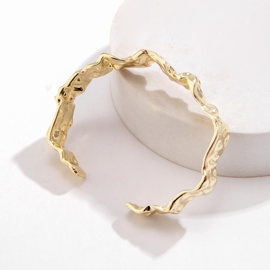 IngeSight.Z Creative Irregular Concave Convex Surface Bracelet for Women Vintage Gold Color Open Wide Bangles Party Jewelry Gift