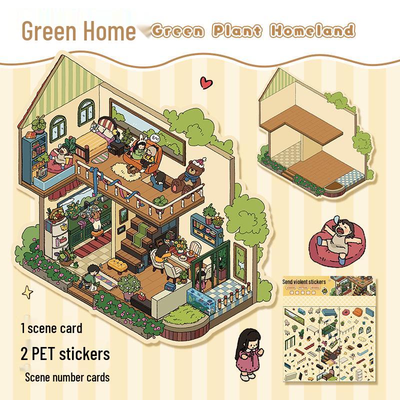 Blue 3D Stereo Art Landscaping Sticker - Large Miniature Scene for Journals & DIY