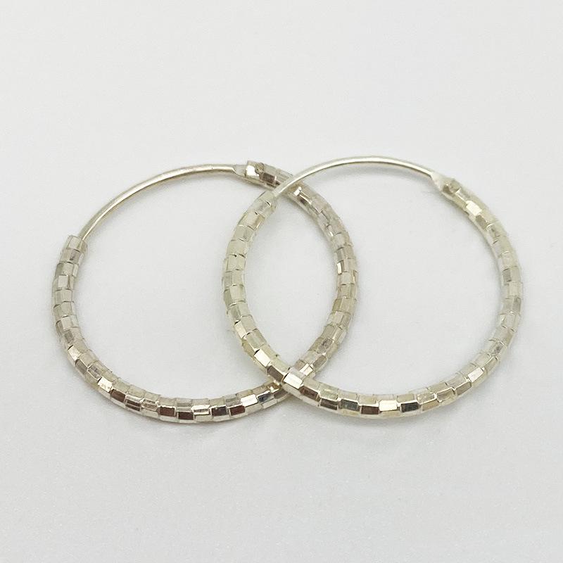 Yan Sheng S925 Sterling Silver Large Twisted Hoop Earrings with Shiny Engraved Circles. 925 Silver