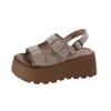 Women's casual slippers 2025 one word buckle strap open toe muffin bottom hundred fashion sandals thick bottom heightening shoes