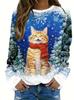Women Christmas Sweatshirt 3D Print Cute Cat Snowman Print Long Sleeve Crewneck Pullover Festive Wear Fall Winter Holiday Tops