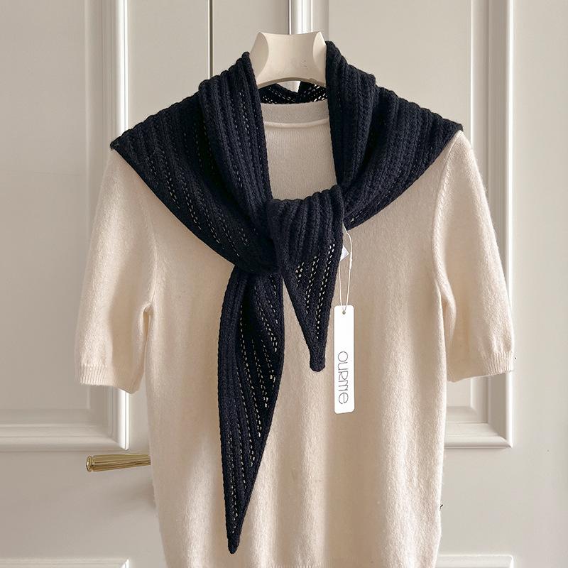 Australian Wool Knitted Triangle Scarf Women Winter Solid Color Scarf Windproof Thick Warm Neck Protection Scarves