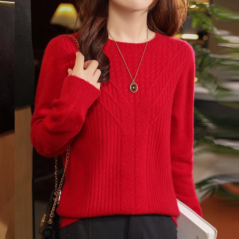 Women's Pure Wool Loose Knit Sweater - Versatile Lazy Style Base Layer Top