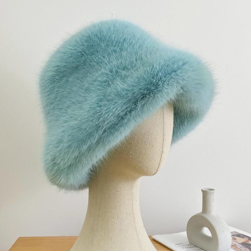 Autumn and winter imitation fox hair bucket hat women's cold and warm ear protection Mongolian hat fashion show small face
