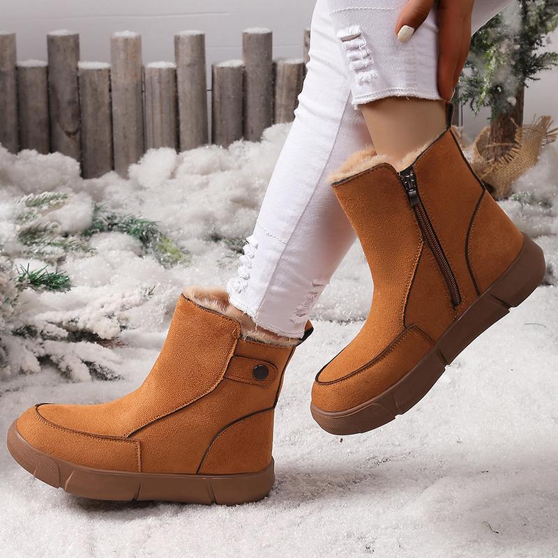 Fashion Faux Suede Zip Decor Work Boots Women Winter Warm Thicken Plush Thick Sole Snow Boots Comfort Non Slip Platform Casual Shoes