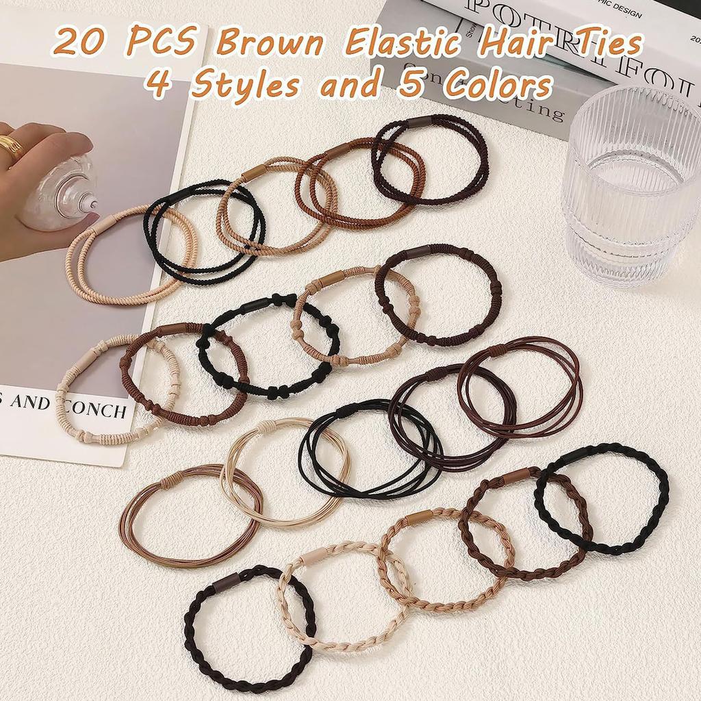 Fashionable Styles Elastic Hair Ties 20Pcs Sturdy Stretch Ponytail Holders for Women and Girls with Thin or Curly Hair