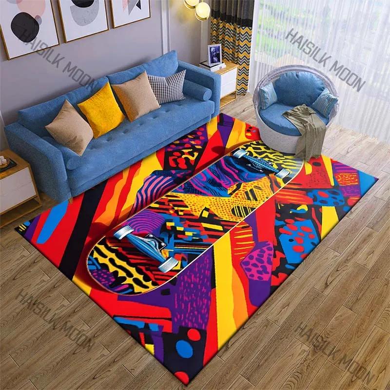 Colorful Skateboard Print Carpet Non-slip Mat for Living Room Bedroom Sofa Decor Home Area Rug Game Room Rugs